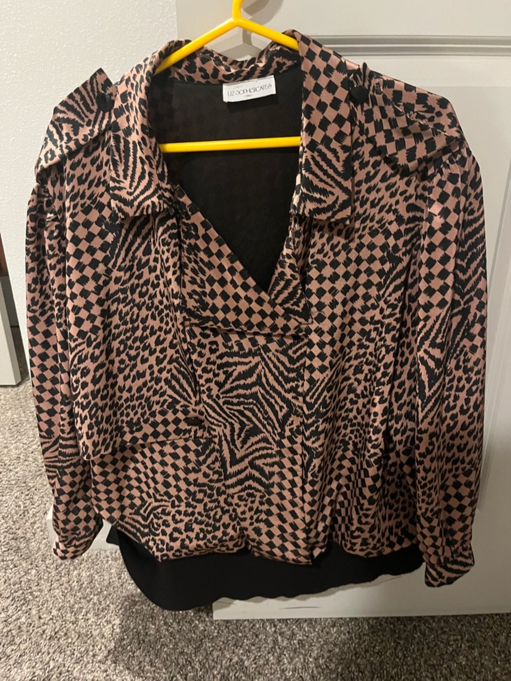 Liz Claiborne Pink-Tan and Black Mixed Print Blouse